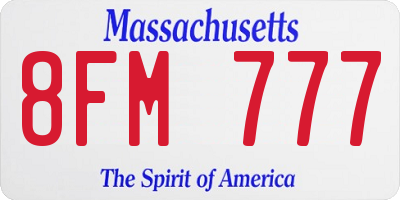 MA license plate 8FM777