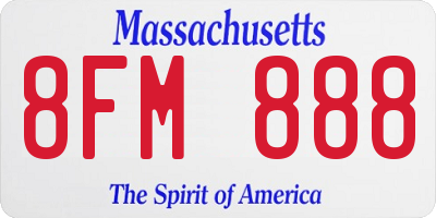 MA license plate 8FM888