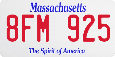 MA license plate 8FM925