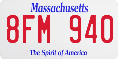 MA license plate 8FM940