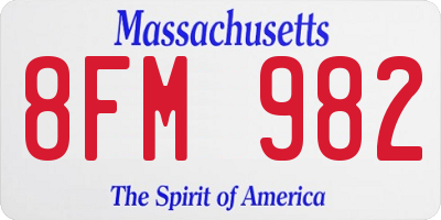 MA license plate 8FM982