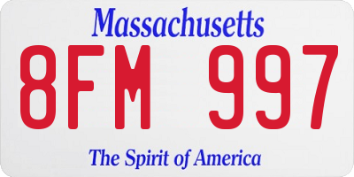 MA license plate 8FM997