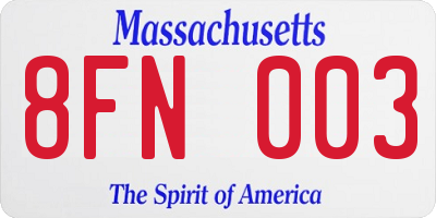 MA license plate 8FN003