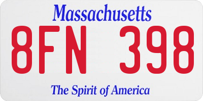 MA license plate 8FN398