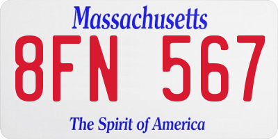 MA license plate 8FN567