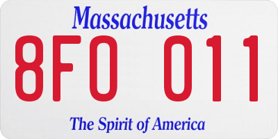 MA license plate 8FO011