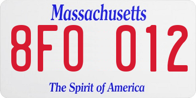 MA license plate 8FO012