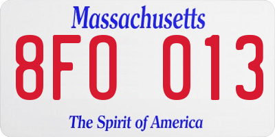 MA license plate 8FO013