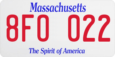 MA license plate 8FO022