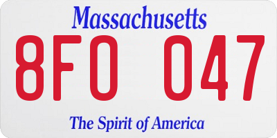 MA license plate 8FO047