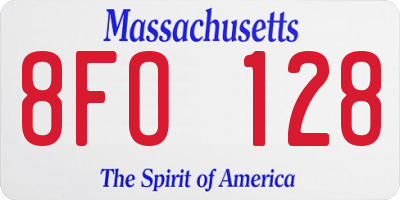 MA license plate 8FO128
