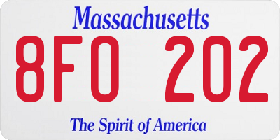 MA license plate 8FO202