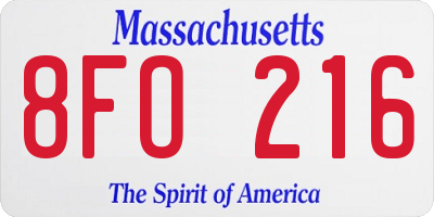MA license plate 8FO216