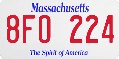 MA license plate 8FO224