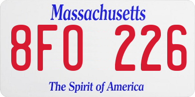 MA license plate 8FO226