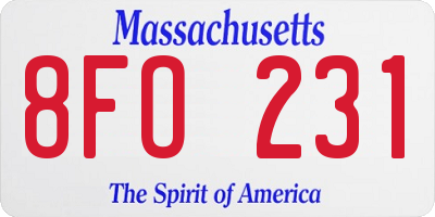 MA license plate 8FO231
