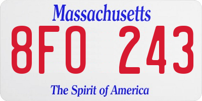 MA license plate 8FO243