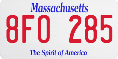 MA license plate 8FO285