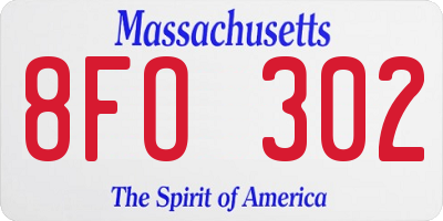 MA license plate 8FO302