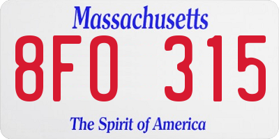 MA license plate 8FO315