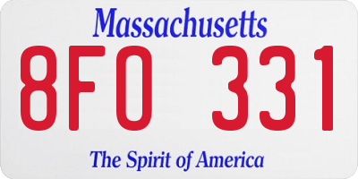 MA license plate 8FO331