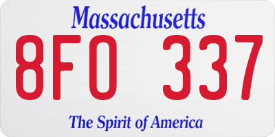 MA license plate 8FO337