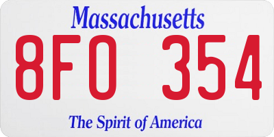 MA license plate 8FO354