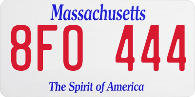 MA license plate 8FO444