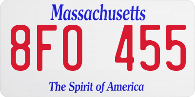 MA license plate 8FO455