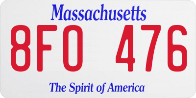 MA license plate 8FO476