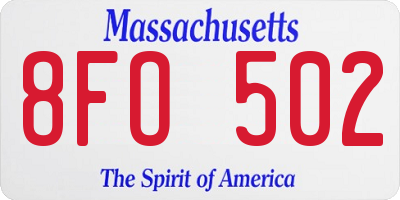 MA license plate 8FO502