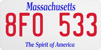 MA license plate 8FO533