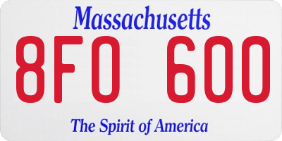 MA license plate 8FO600
