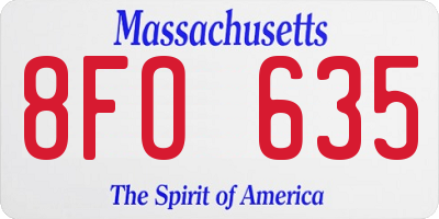 MA license plate 8FO635