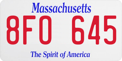 MA license plate 8FO645