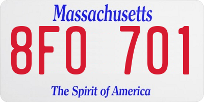 MA license plate 8FO701