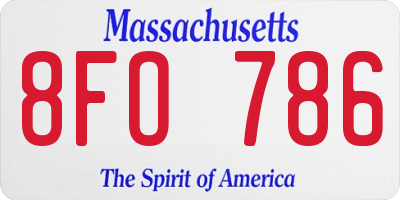 MA license plate 8FO786