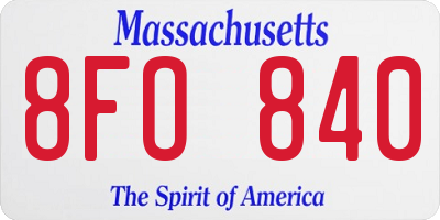 MA license plate 8FO840