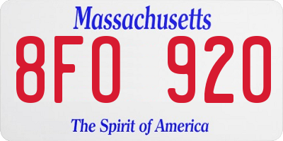 MA license plate 8FO920