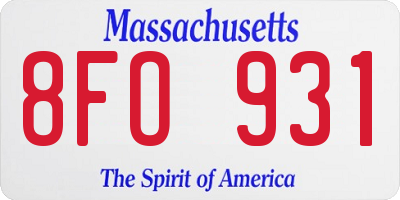 MA license plate 8FO931