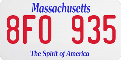 MA license plate 8FO935