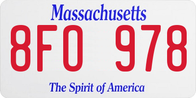 MA license plate 8FO978