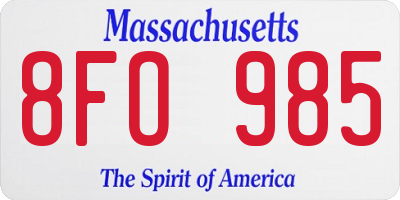 MA license plate 8FO985