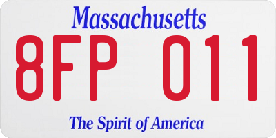 MA license plate 8FP011