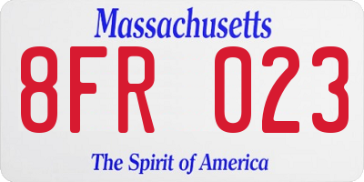 MA license plate 8FR023