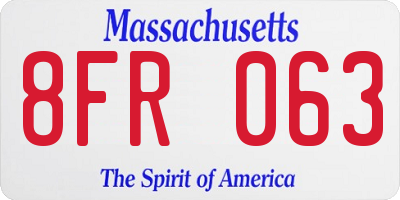 MA license plate 8FR063