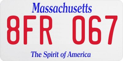 MA license plate 8FR067