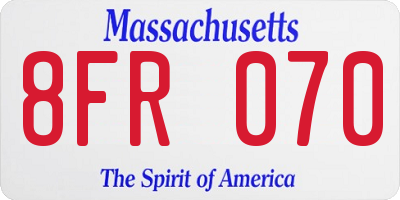MA license plate 8FR070