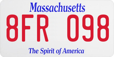 MA license plate 8FR098