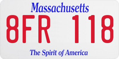 MA license plate 8FR118